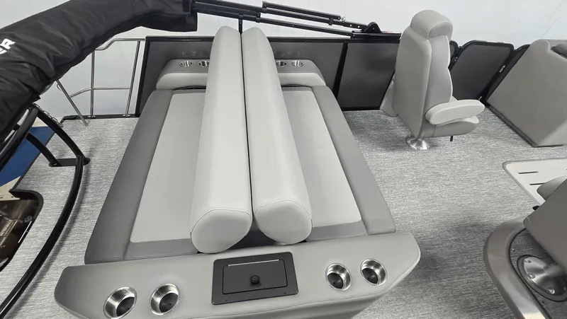 Slide: The Image of Interior of 2026 Premier Sunsation 230 RL with gray seating. - 14