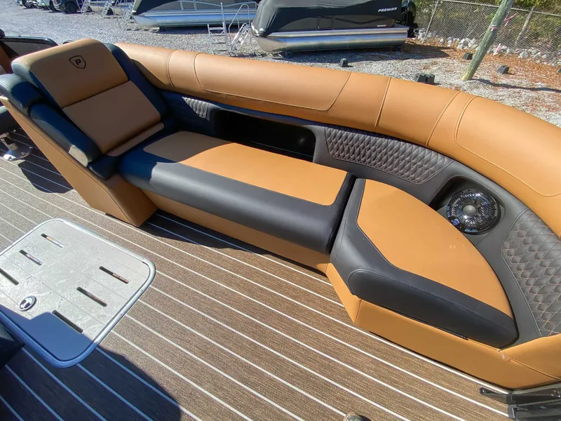 Slide: The Image of Luxurious seating in Premier Solaris 250 RF pontoon boat, 2026 model. - 12