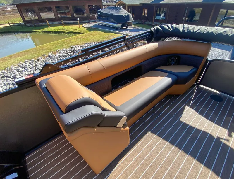 Slide: The Image of Luxurious seating on Premier Solaris 250 RF pontoon boat, 2026 model. - 17