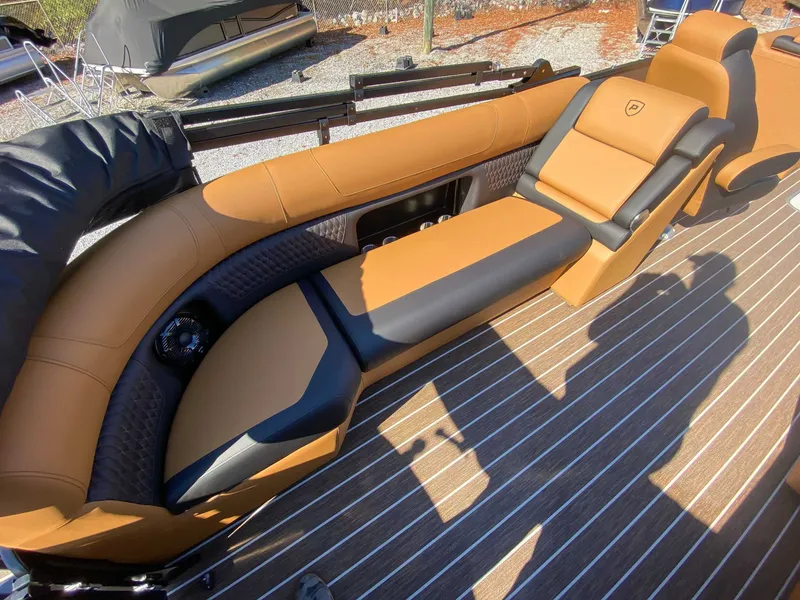 Slide: The Image of Luxurious seating in Premier Solaris 250 RF pontoon boat, 2026 model. - 19
