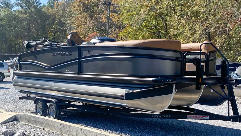 Slide: The Image of 2026 Premier Solaris 250 RF pontoon boat on trailer. - 3