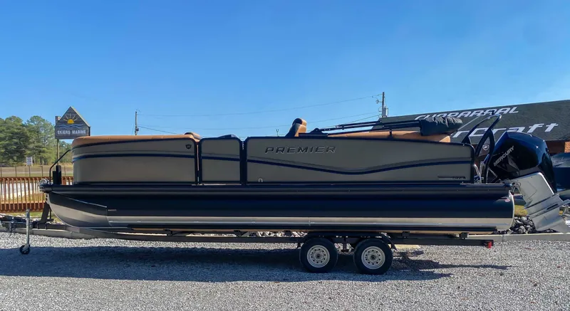 Slide: The Image of 2026 Premier Solaris 250 RF pontoon boat on trailer. - 6
