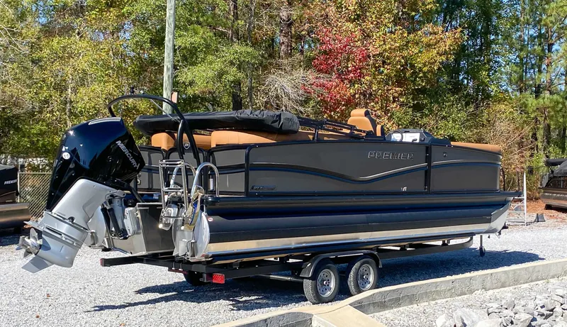 Slide: The Image of 2026 Premier Solaris 250 RF pontoon boat on trailer. - 8