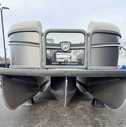 Slide: The Image of 2026 Premier Intrigue 230 RL pontoon boat, front view. - 4