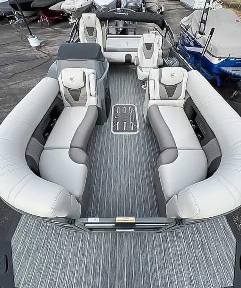 Slide: The Image of Luxurious interior of Premier Intrigue 230 RL pontoon boat, 2026 model. - 9