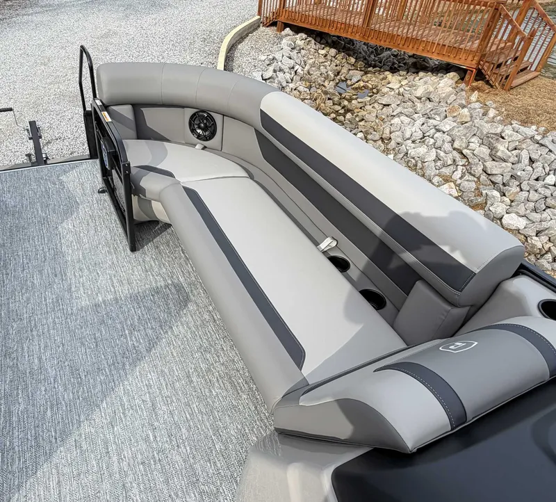 Slide: The Image of Interior of 2026 Premier Sunscape 220 RL with gray upholstery. - 11