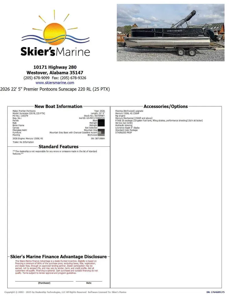 Slide: The Image of Premier Sunscape 220 RL pontoon boat 2026 at Skier's Marine. - 2