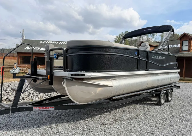 Slide: The Image of 2026 Premier Sunscape 220 RL pontoon boat on trailer. - 3