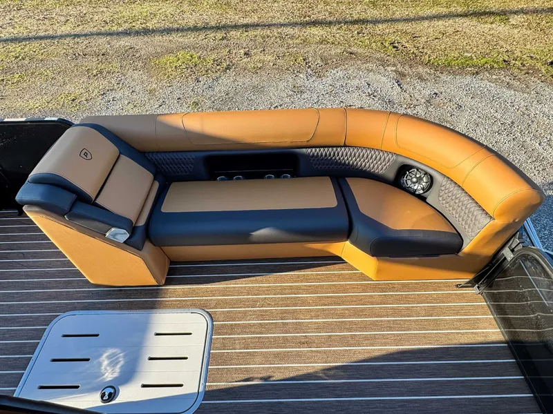 Slide: The Image of Luxurious seating on Premier Solaris 250 RL pontoon boat, 2026 model. - 11
