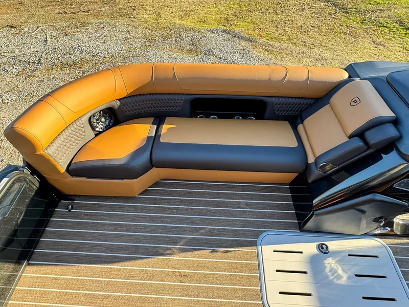 Slide: The Image of Luxurious seating on Premier Solaris 250 RL pontoon boat, 2026 model. - 12