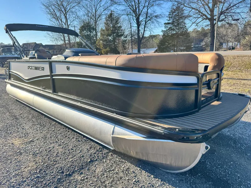 Slide: The Image of 2026 Premier Solaris 250 RL pontoon boat on gravel surface. - 3