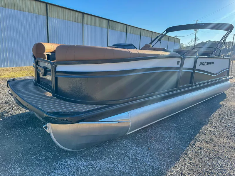 Slide: The Image of 2026 Premier Solaris 250 RL pontoon boat on gravel surface. - 4