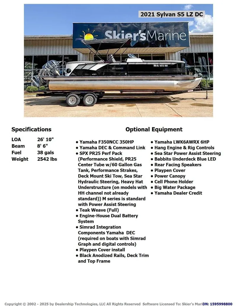 Slide: The Image of 2021 Sylvan S5 LZ DC pontoon boat at Skier's Marine. - 2