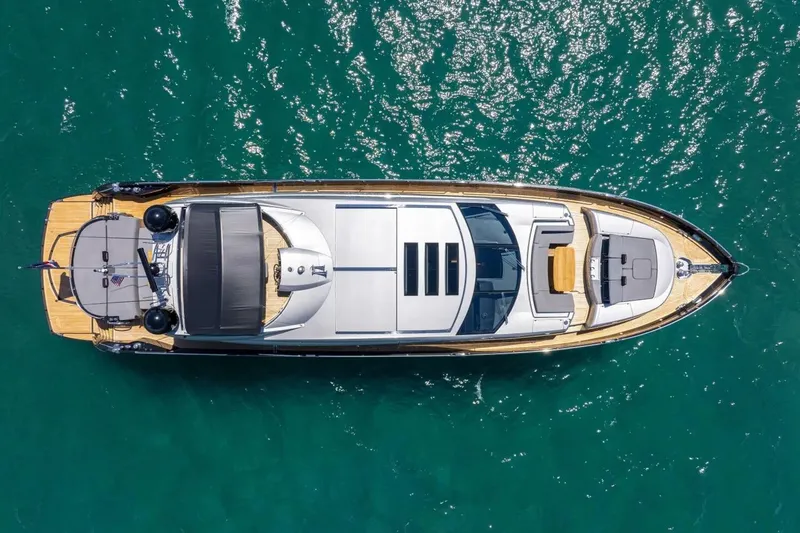Slide: The Image of Overhead view of 2010 Sunseeker Predator 84 yacht on turquoise water. - 16