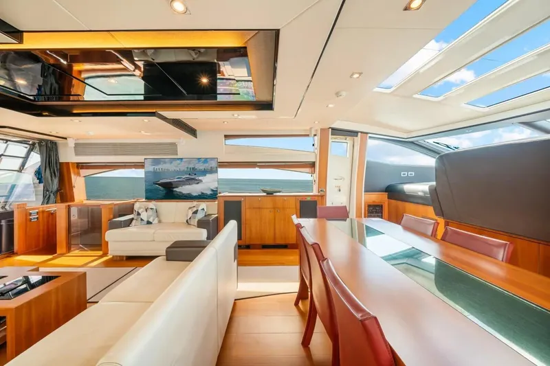 Slide: The Image of Luxurious interior of 2010 Sunseeker Predator 84 yacht with modern furnishings and panoramic windows. - 34