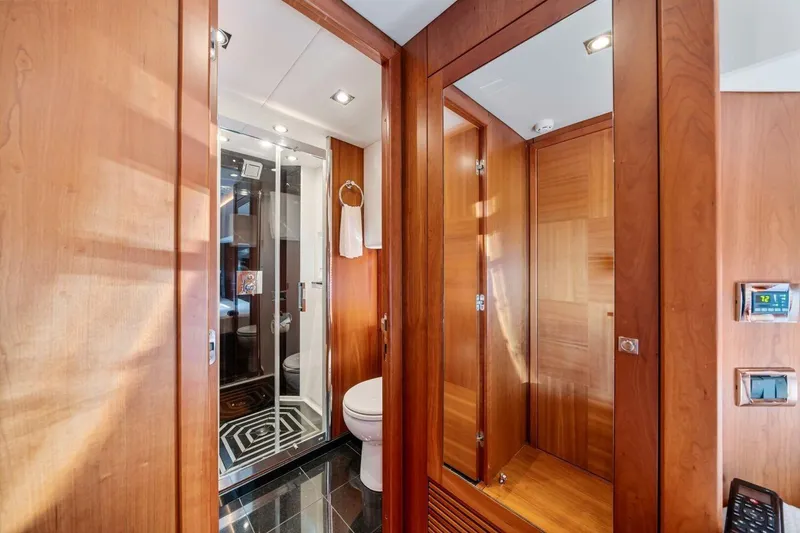 Slide: The Image of Luxurious wooden interior bathroom on 2010 Sunseeker Predator 84 yacht. - 55