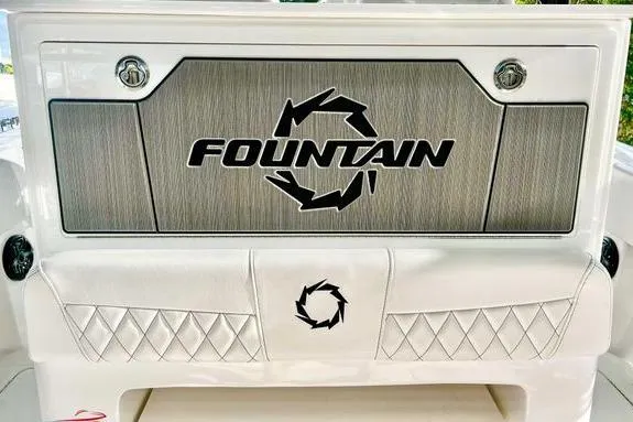 Slide: The Image of 2023 Fountain 38 Tournament Edition boat interior with logo and stylish upholstery. - 15