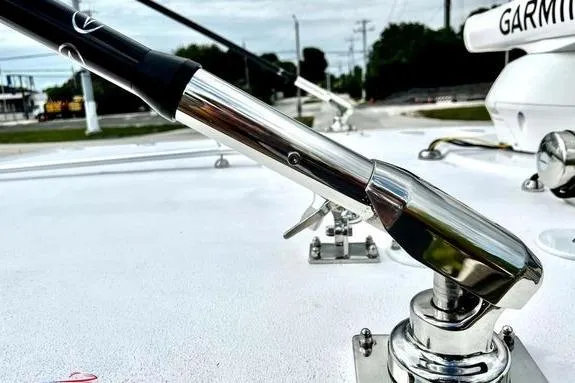 Slide: The Image of Close-up of a 2023 Fountain 38 Tournament Edition boat's fishing rod holder. - 54