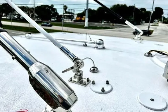 Slide: The Image of 2023 Fountain 38 Tournament Edition boat deck with antennas and fittings. - 60