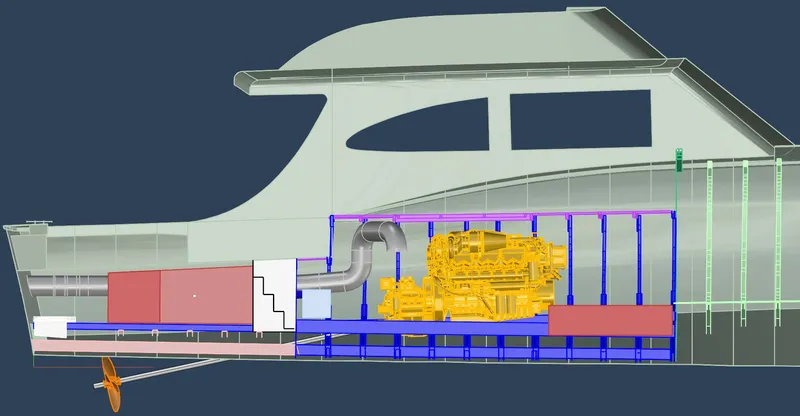 Slide: The Image of Cutaway view of 2020 Guthrie Custom Sportfish with engine and drivetrain. - 13