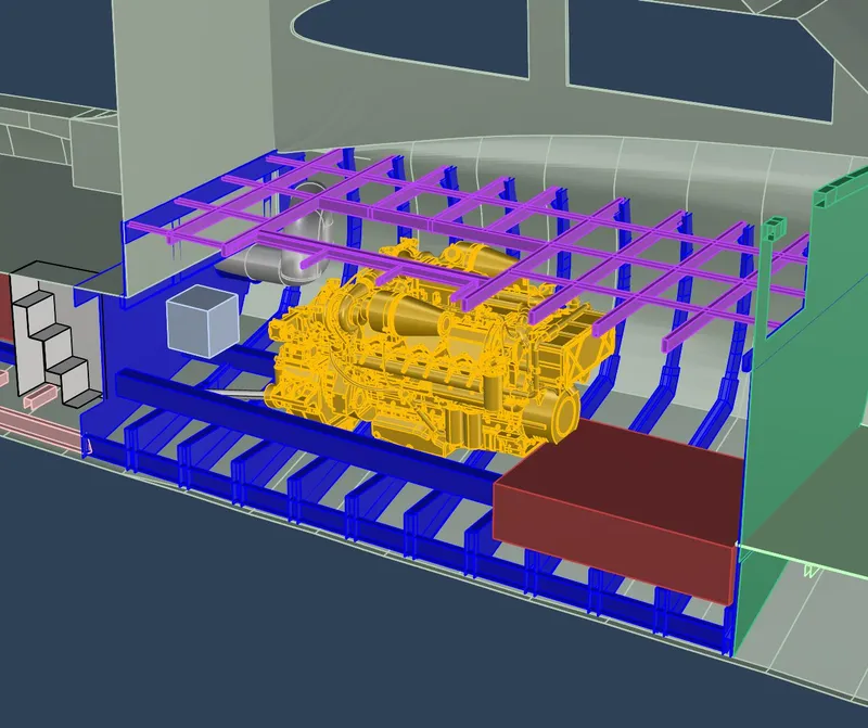 Slide: The Image of 3D rendering of a 2020 Guthrie Custom Sportfish engine room. - 14