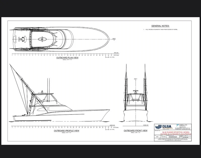 Slide: The Image of Technical drawing of Guthrie Custom Sportfish 2020 boat model. - 15