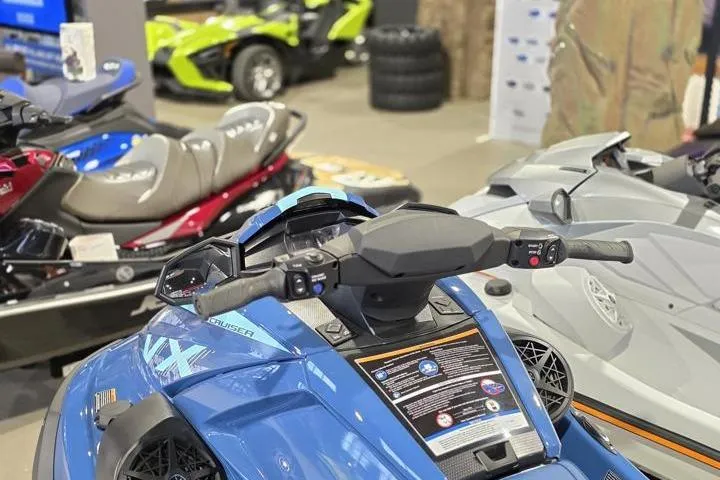 Slide: The Image of 2026 Yamaha WaveRunner VX Cruiser in showroom, featuring sleek design and advanced controls. - 19
