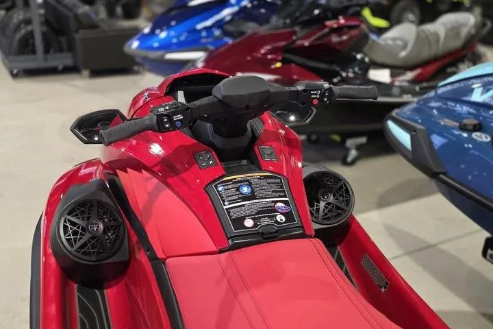 Slide: The Image of 2026 Yamaha WaveRunner GP SVHO in showroom, featuring sleek red design and advanced controls. - 22
