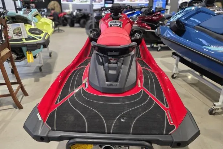 Slide: The Image of 2026 Yamaha WaveRunner GP SVHO in showroom, red and black design, rear view. - 5