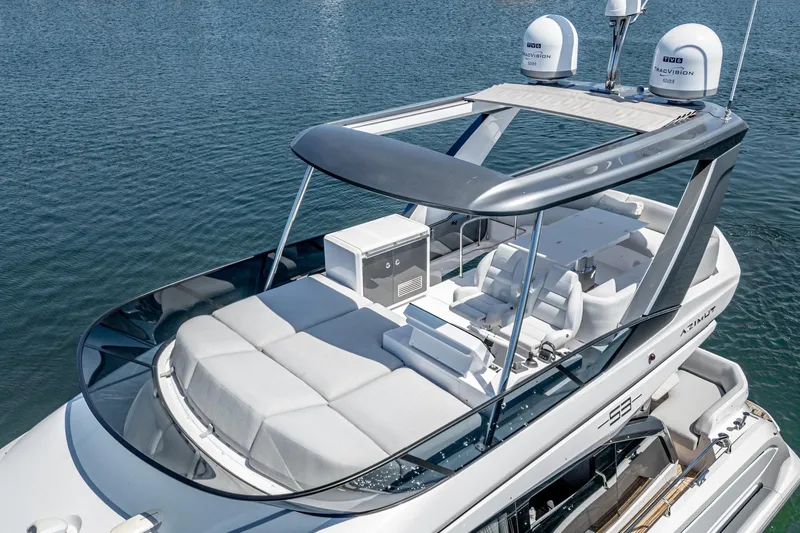 Slide: The Image of 2024 Azimut Fly 53 luxury yacht with spacious deck and modern design. - 10
