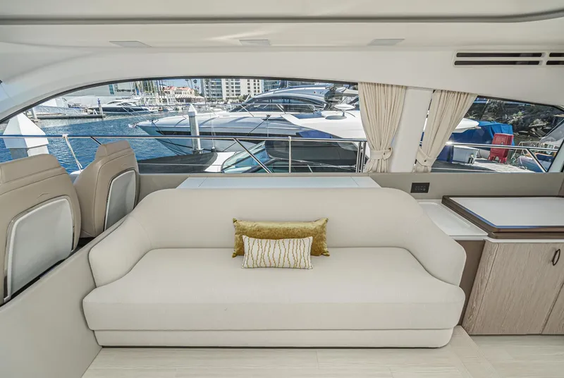 Slide: The Image of Luxurious interior of 2024 Azimut Fly 53 yacht with marina view. - 37