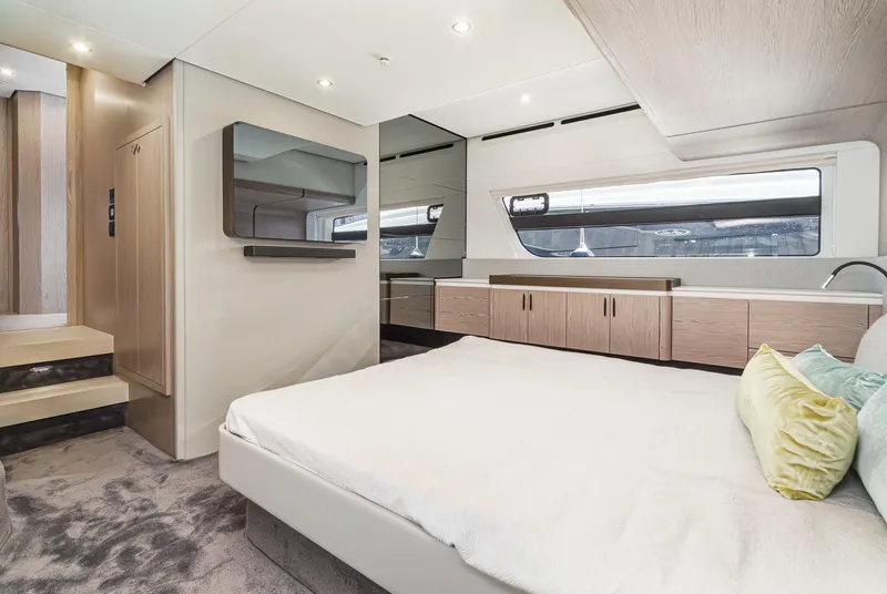 Slide: The Image of Luxurious interior of 2024 Azimut Fly 53 yacht bedroom with modern design. - 43