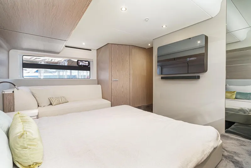 Slide: The Image of Luxurious interior of 2024 Azimut Fly 53 yacht with modern furnishings and elegant design. - 45