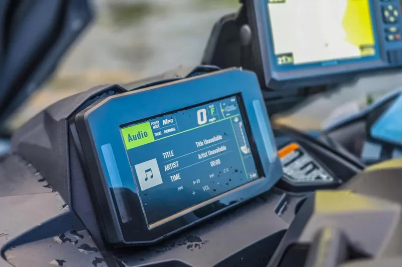 Slide: The Image of Dashboard of 2025 Kawasaki Ultra 160LX-S Angler with audio display. - 16