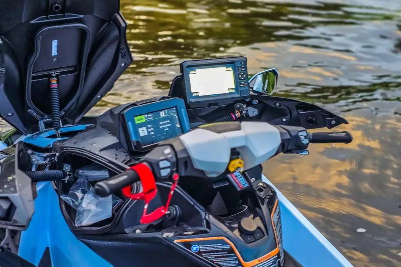 Slide: The Image of 2025 Kawasaki Ultra 160LX-S Angler jet ski dashboard with advanced navigation systems. - 17