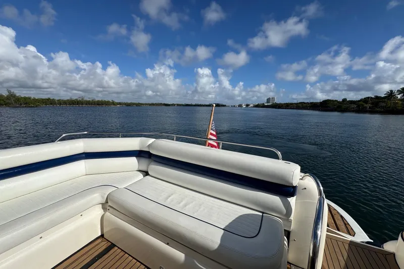 Slide: The Image of Sunseeker Predator 56 yacht deck with scenic water view, 2000 model. - 11