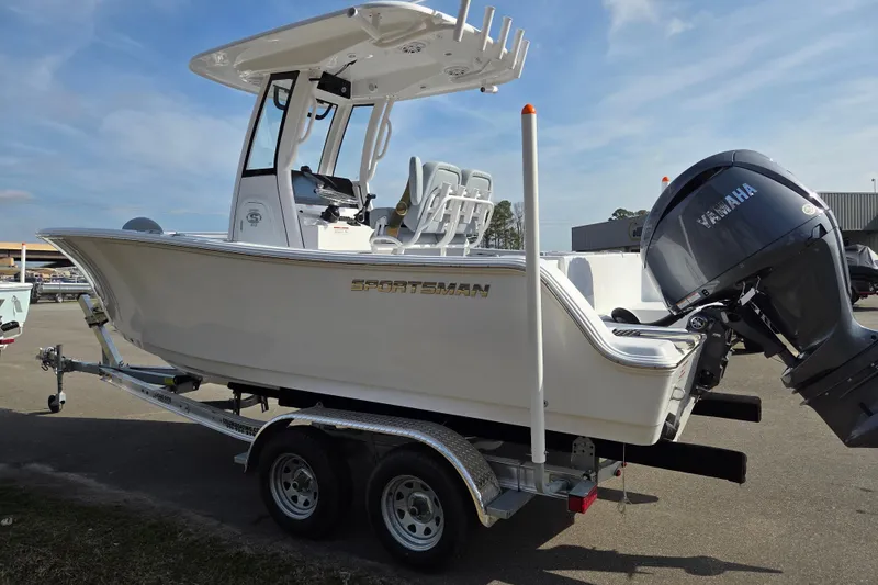 Slide: The Image of 2026 Sportsman Open 212 Center Console boat on trailer with Yamaha engine. - 5