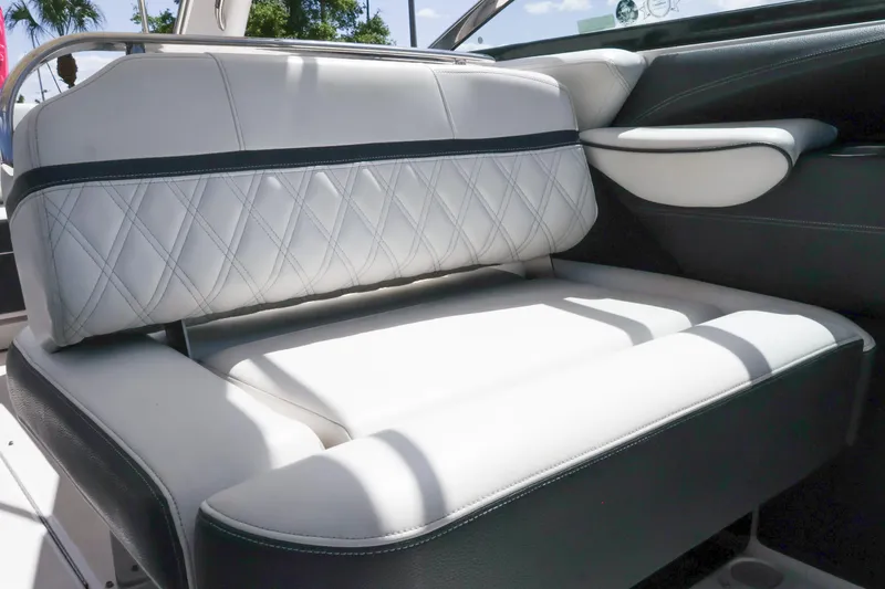 Slide: The Image of Luxurious seating in 2019 Regal 29 OBX boat with diamond-stitched upholstery. - 25