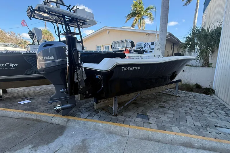 Slide: The Image of 2022 Tidewater 198 CC Adventure boat with Yamaha engine on display. - 2