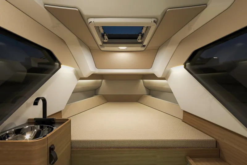 Slide: The Image of Interior of 2026 Highfield ADV7 boat cabin with modern design and compact sink. - 6