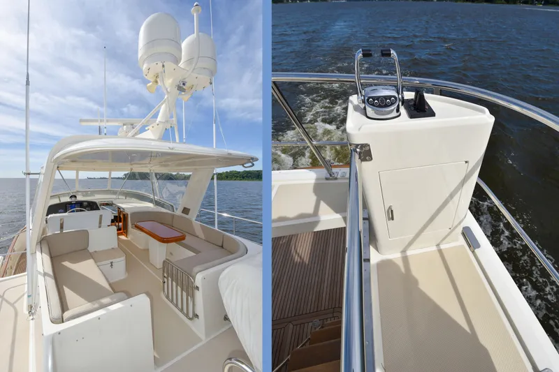 Slide: The Image of 2013 Fleming 55 yacht with spacious deck and modern navigation equipment. - 26