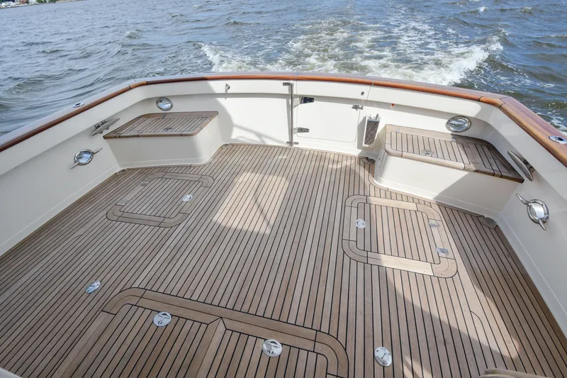 Slide: The Image of Spacious deck of 2013 Fleming 55 yacht with teak flooring and ocean view. - 29
