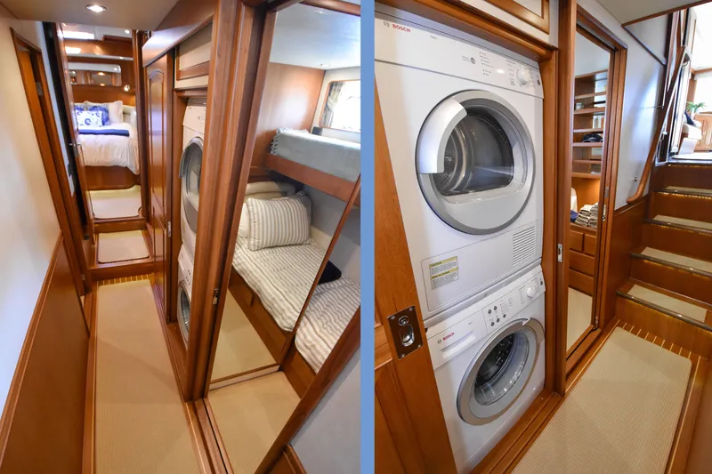 Slide: The Image of Luxurious 2013 Fleming 55 yacht interior with cozy bedrooms and modern laundry facilities. - 9