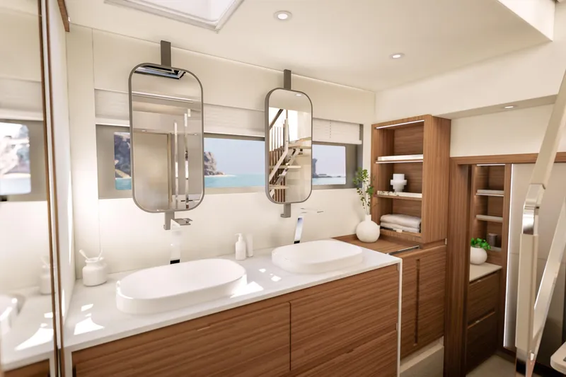 Slide: The Image of Luxurious bathroom interior of 2027 Fountaine Pajot FPY 70 yacht with modern fixtures. - 16