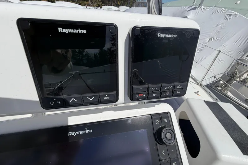 Slide: The Image of Raymarine navigation equipment on a 1989 Freedom 38 Sloop sailboat. - 53