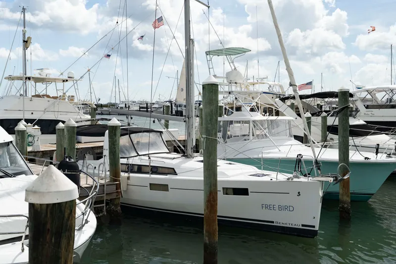 The Image of Beneteau Oceanis 41.1 sailboat named "Free Bird" docked at marina, 2017 model. - 0