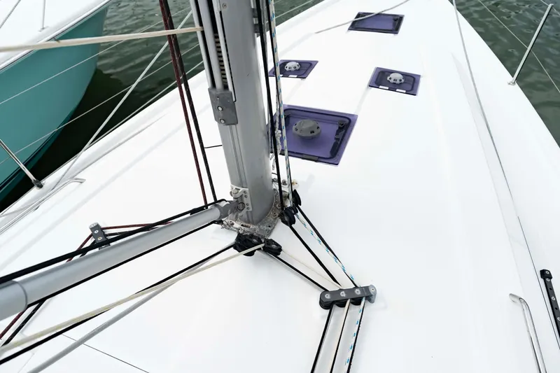 Slide: The Image of Deck view of 2017 Beneteau Oceanis 41.1 sailboat with rigging and hatches. - 16