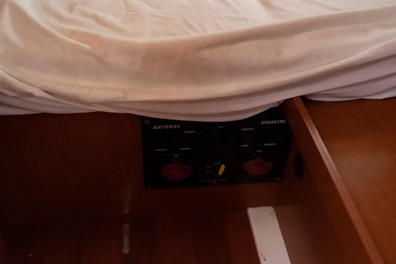 Slide: The Image of Battery and breaker panel under bed in 2017 Beneteau Oceanis 41.1 yacht. - 32