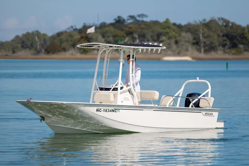 Slide: The Image of 2022 Boston Whaler 190 Montauk boat cruising on calm water. - 5