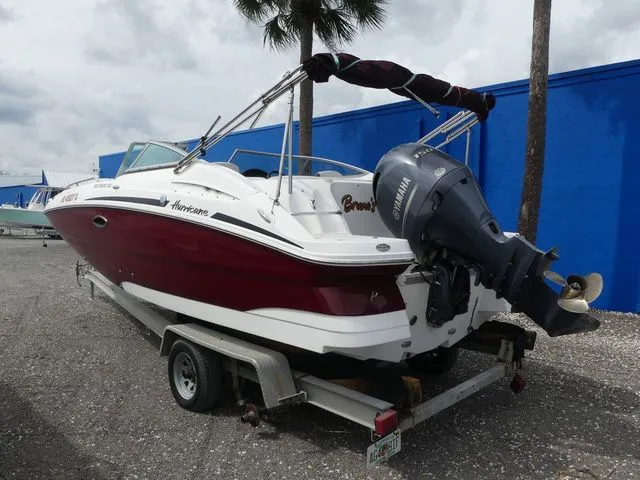 Slide: The Image of 2019 Hurricane SD 2200 OB boat on trailer, red hull. - 6